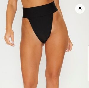 Black Deep Elasticated High Waist Bikini Bottom